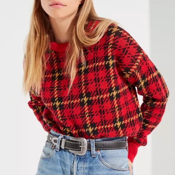 URBAN OUTFITTERS | Women’s Sweater Small Plaid Crew Neck - Picture 1 of 12